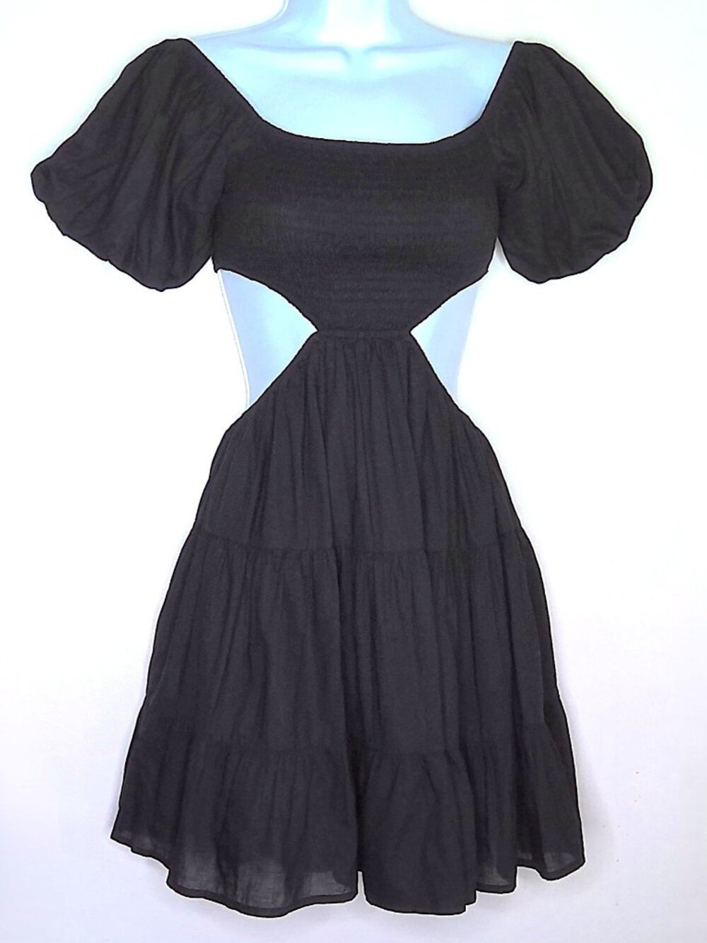 Et Clet Black Mini Dress Smocked Cutout Tiered Whimsigoth Dark Fairy Concert S